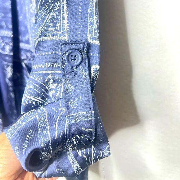 Simply Vera Wang Women's Navy Silky Satin Paisley Bandanna Handkerchief Blazer M - Picture 5 of 10